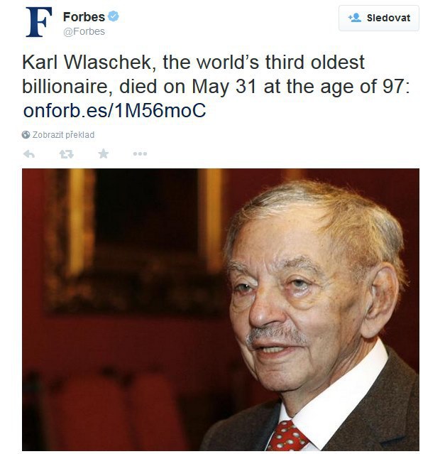 Wlaschek bol podľa časopisu Forbes tretím najstarším miliardárom