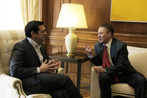  Alexis Tsipras v rozhovore so šéfom ruského Gazpromu Alexejom Millerom 